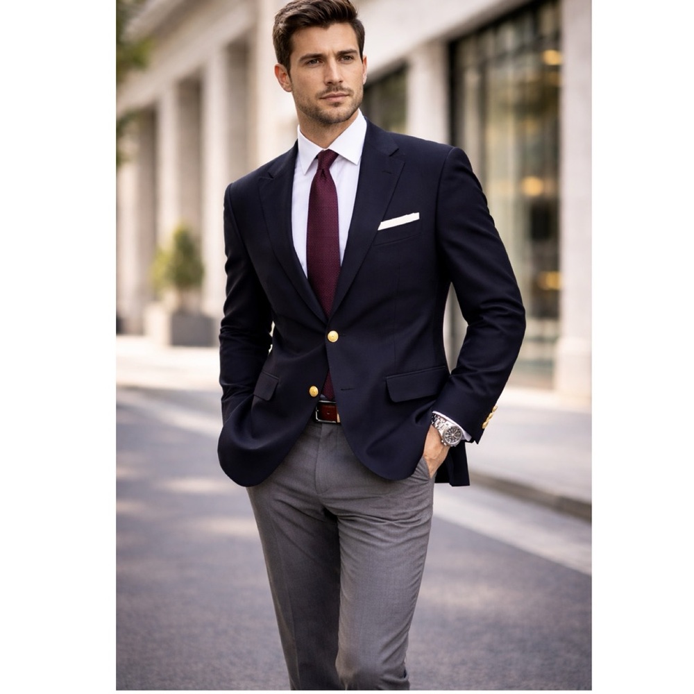 JOSEPH & FEISS Executive Fit Black Wool Blend 2 Gold Button Sport Coat Sz 50R